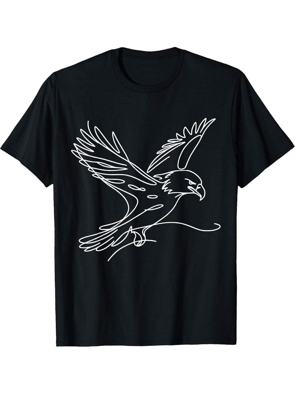 Bald Eagle Raptor Line Art Bird Art Ornithologist T-Shirt 180G 100% Cotton Printed Round Neck Short-Sleeve T-Shirt, Gifts for Men Dad Husband Grandpa, S-XXXL, Black