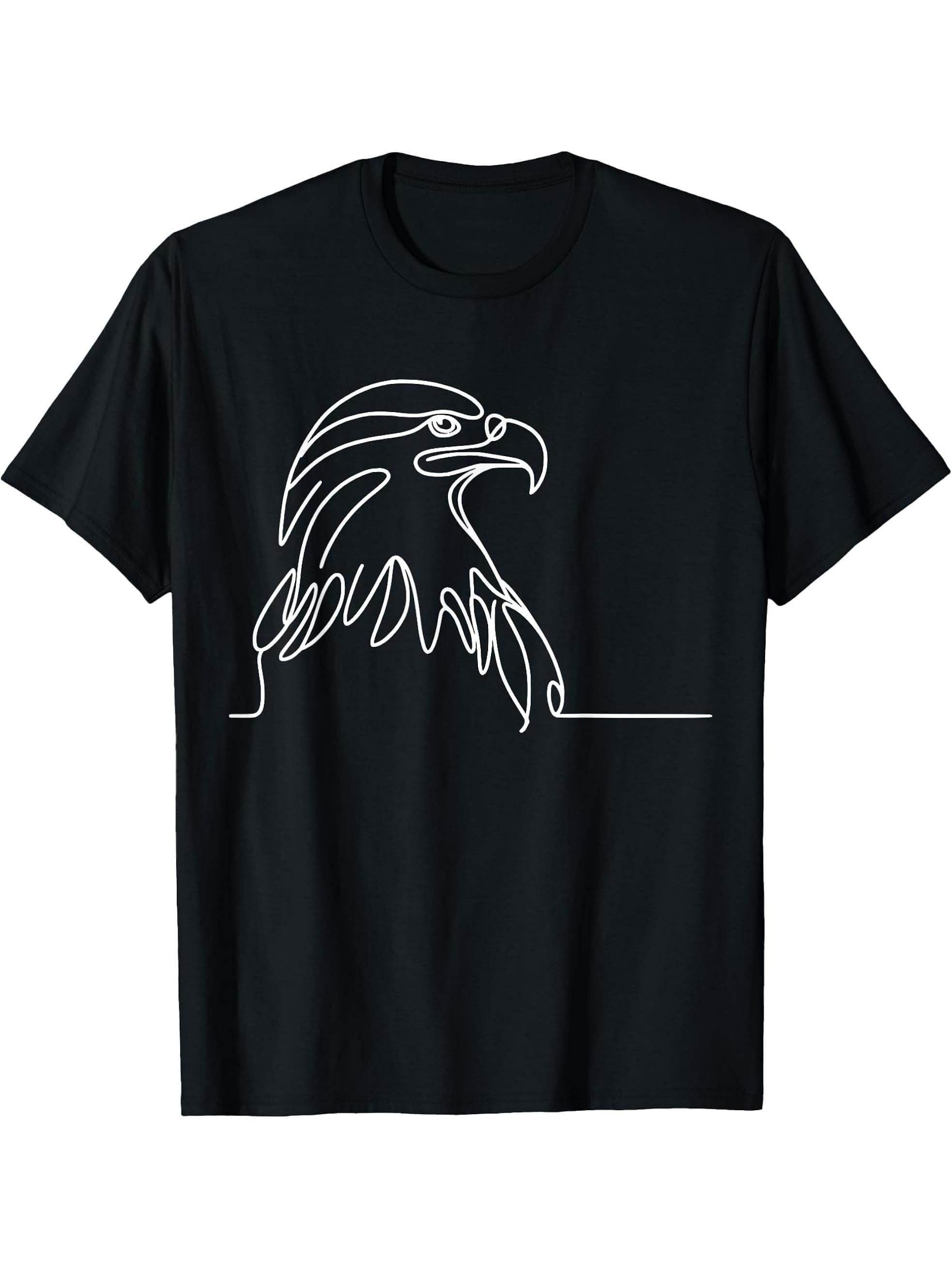 Bald Eagle Raptor Line Art Bird Art Ornithologist T-Shirt 180G 100% Cotton Printed Round Neck Short-Sleeve T-Shirt, Gifts for Men Dad Husband Grandpa, S-XXXL, Black