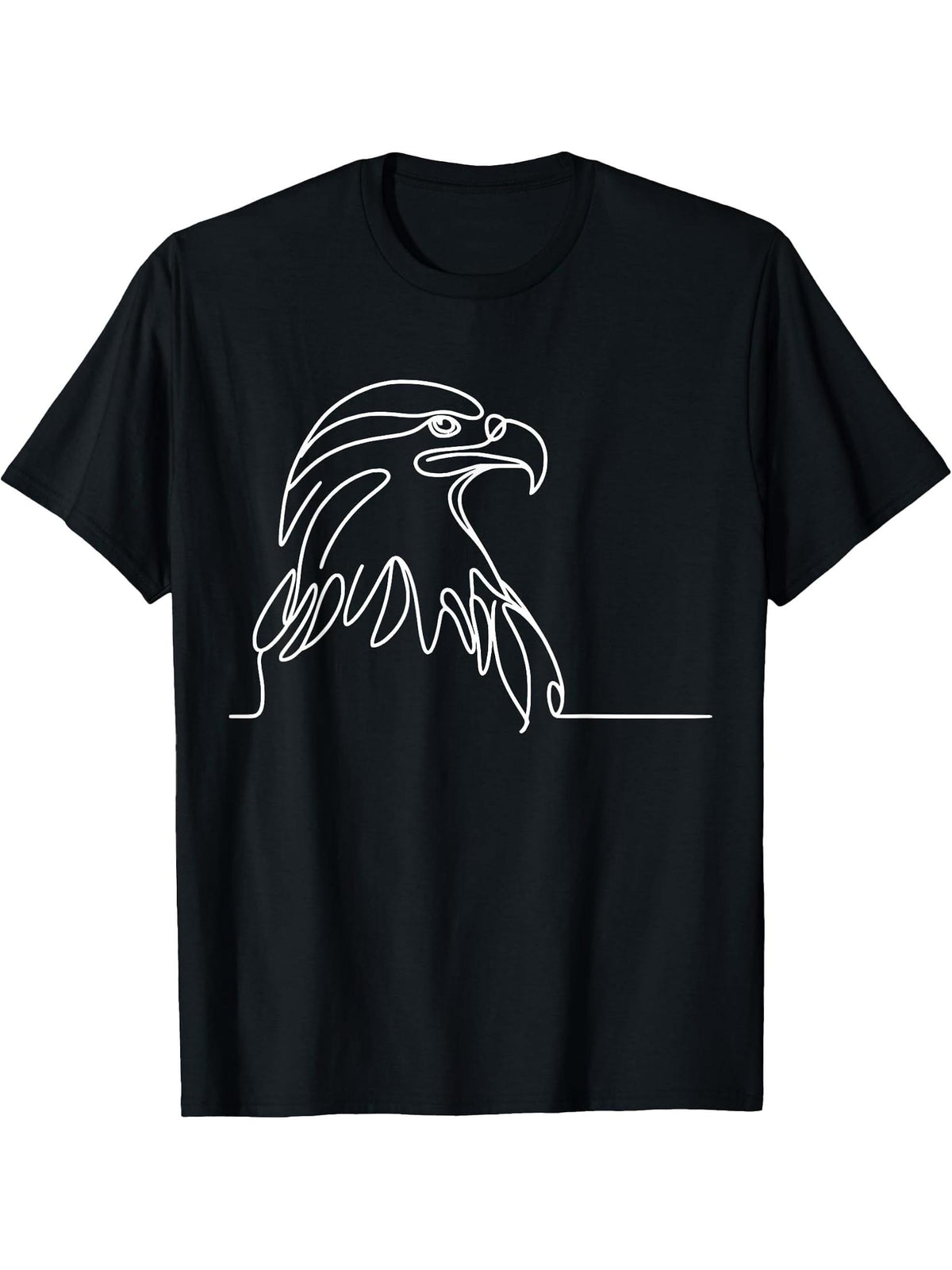 Bald Eagle Raptor Line Art Bird Art Ornithologist T-Shirt 180G 100% Cotton Printed Round Neck Short-Sleeve T-Shirt, Gifts for Men Dad Husband Grandpa, S-XXXL, Black