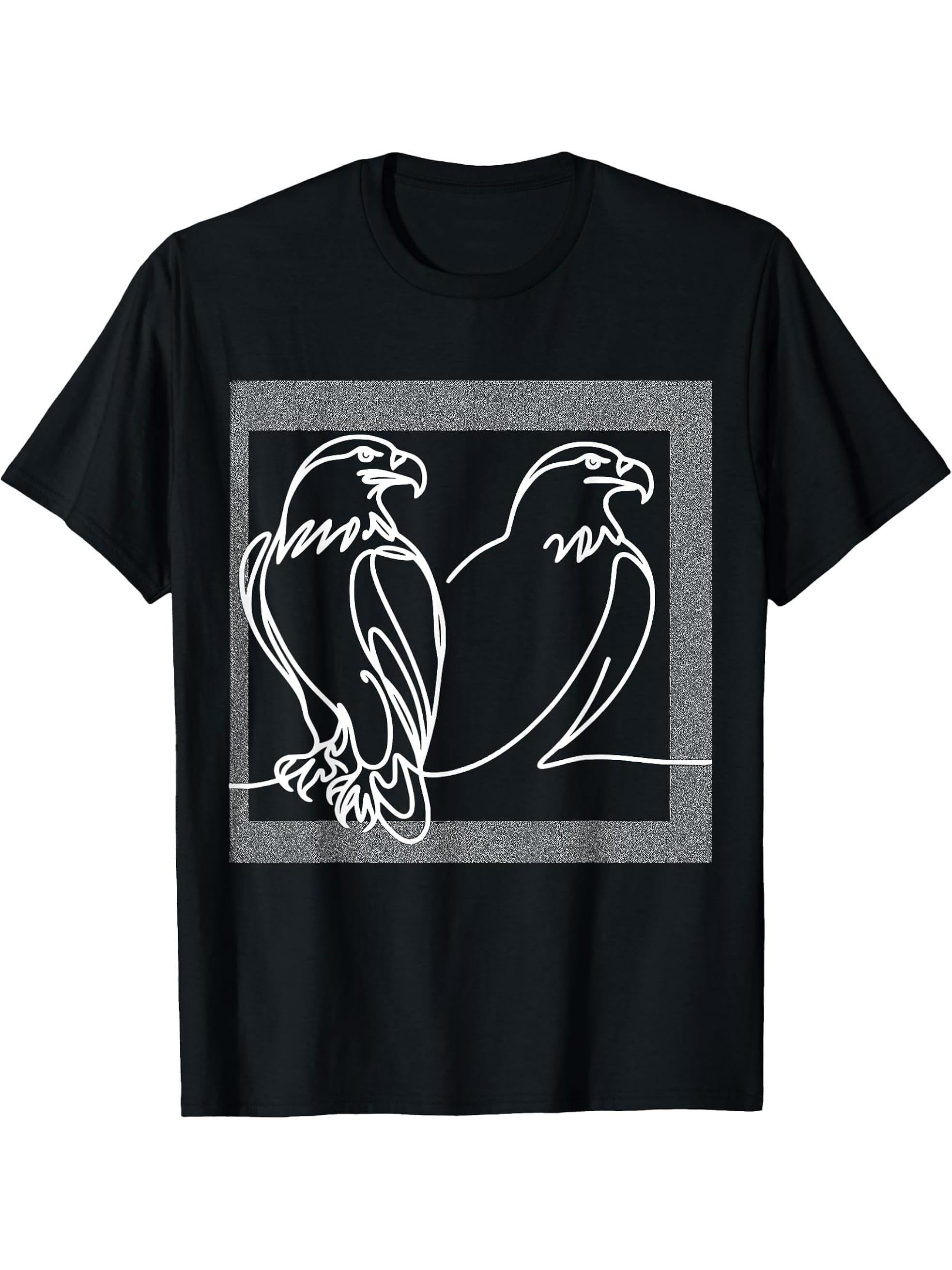 Bald Eagle Raptor Line Art Bird Art Ornithologist T-Shirt 180G 100% Cotton Printed Round Neck Short-Sleeve T-Shirt, Gifts for Men Dad Husband Grandpa, S-XXXL, Black