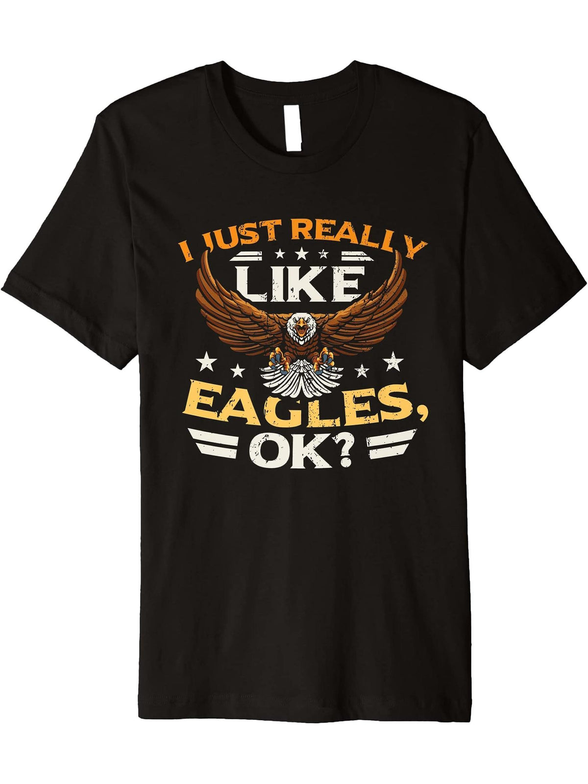 I Just Really Like Eagle American Bald Eagle Premium T-Shirt 180G 100% Cotton Printed Round Neck Short-Sleeve T-Shirt, Gifts for Men Dad Husband Grandpa, S-XXXL, Black