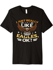 I Just Really Like Eagle American Bald Eagle Premium T-Shirt 180G 100% Cotton Printed Round Neck Short-Sleeve T-Shirt, Gifts for Men Dad Husband Grandpa, S-XXXL, Black