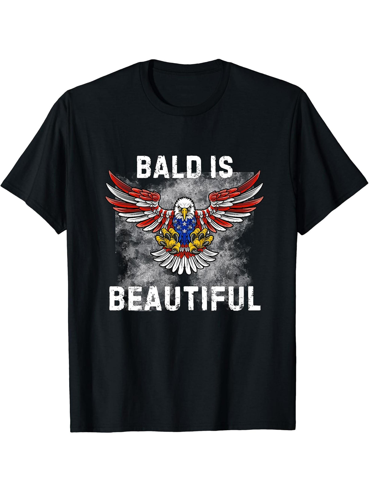 Funny Bald Is Beautiful Patriotic Eagle National Bird T-Shirt 180G 100% Cotton Printed Round Neck Short-Sleeve T-Shirt, Gifts for Men Dad Husband Grandpa, S-XXXL, Black