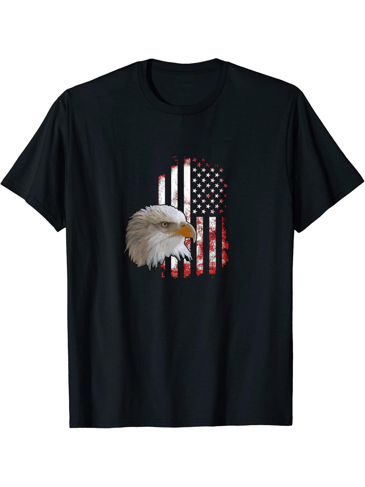 American Flag Bald Eagle Patriotic T-Shirt 180G 100% Cotton Printed Round Neck Short-Sleeve T-Shirt, Gifts for Men Dad Husband Grandpa, S-XXXL, Black
