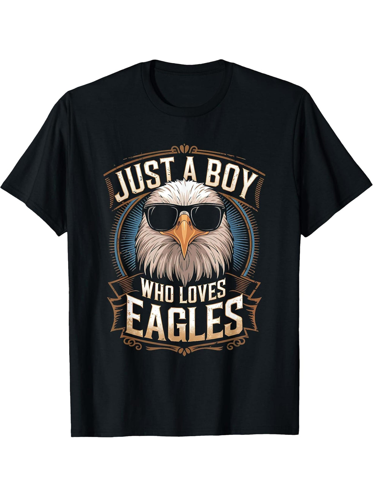 Boy Who Loves Eagles Bald Eagle Lovers Boys Boy Girl Teens T-Shirt 180G 100% Cotton Printed Round Neck Short-Sleeve T-Shirt, Gifts for Men Dad Husband Grandpa, S-XXXL, Black