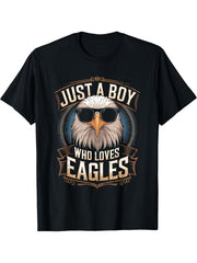 Boy Who Loves Eagles Bald Eagle Lovers Boys Boy Girl Teens T-Shirt 180G 100% Cotton Printed Round Neck Short-Sleeve T-Shirt, Gifts for Men Dad Husband Grandpa, S-XXXL, Black