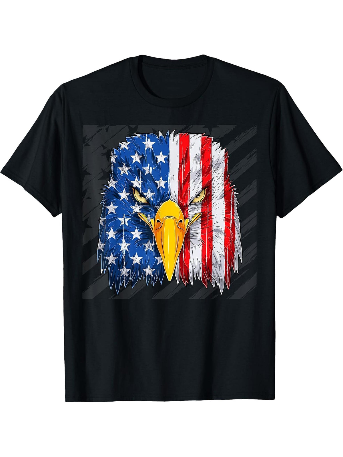 Bald Eagle USA American Flag Patriotic 4th of July T-Shirt 180G 100% Cotton Printed Round Neck Short-Sleeve T-Shirt, Gifts for Men Dad Husband Grandpa, S-XXXL, Black