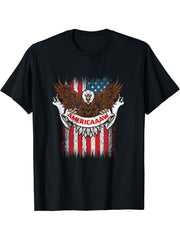 Ameri-caaaw Funny Patriotic Bald Eagle Proud American Humor T-Shirt 180G 100% Cotton Printed Round Neck Short-Sleeve T-Shirt, Gifts for Men Dad Husband Grandpa, S-XXXL, Black