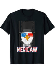 Funny Mericaw Bald Eagle 4th of July Lincoln American Flag T-Shirt 180G 100% Cotton Printed Round Neck Short-Sleeve T-Shirt, Gifts for Men Dad Husband Grandpa, S-XXXL, Black