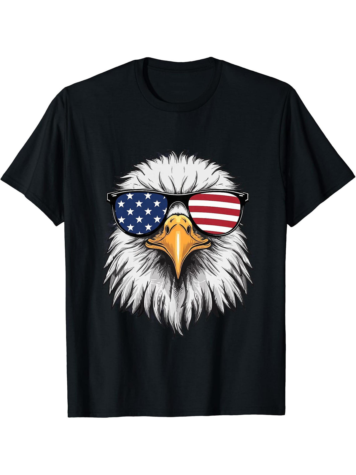 Bald Eagle Proud Patriotic American US Flag 4th Of July T-Shirt 180G 100% Cotton Printed Round Neck Short-Sleeve T-Shirt, Gifts for Men Dad Husband Grandpa, S-XXXL, Black