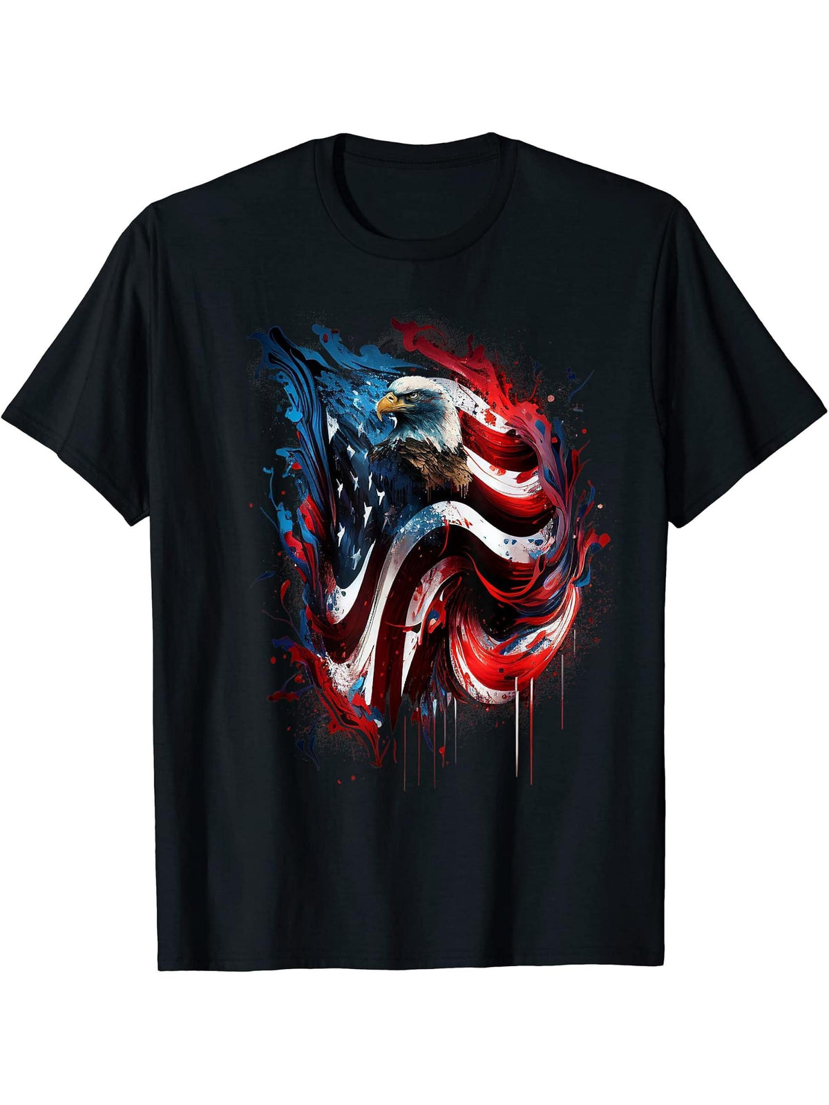 American Bald Eagle Patriotic Graphic T-Shirt 180G 100% Cotton Printed Round Neck Short-Sleeve T-Shirt, Gifts for Men Dad Husband Grandpa, S-XXXL, Black