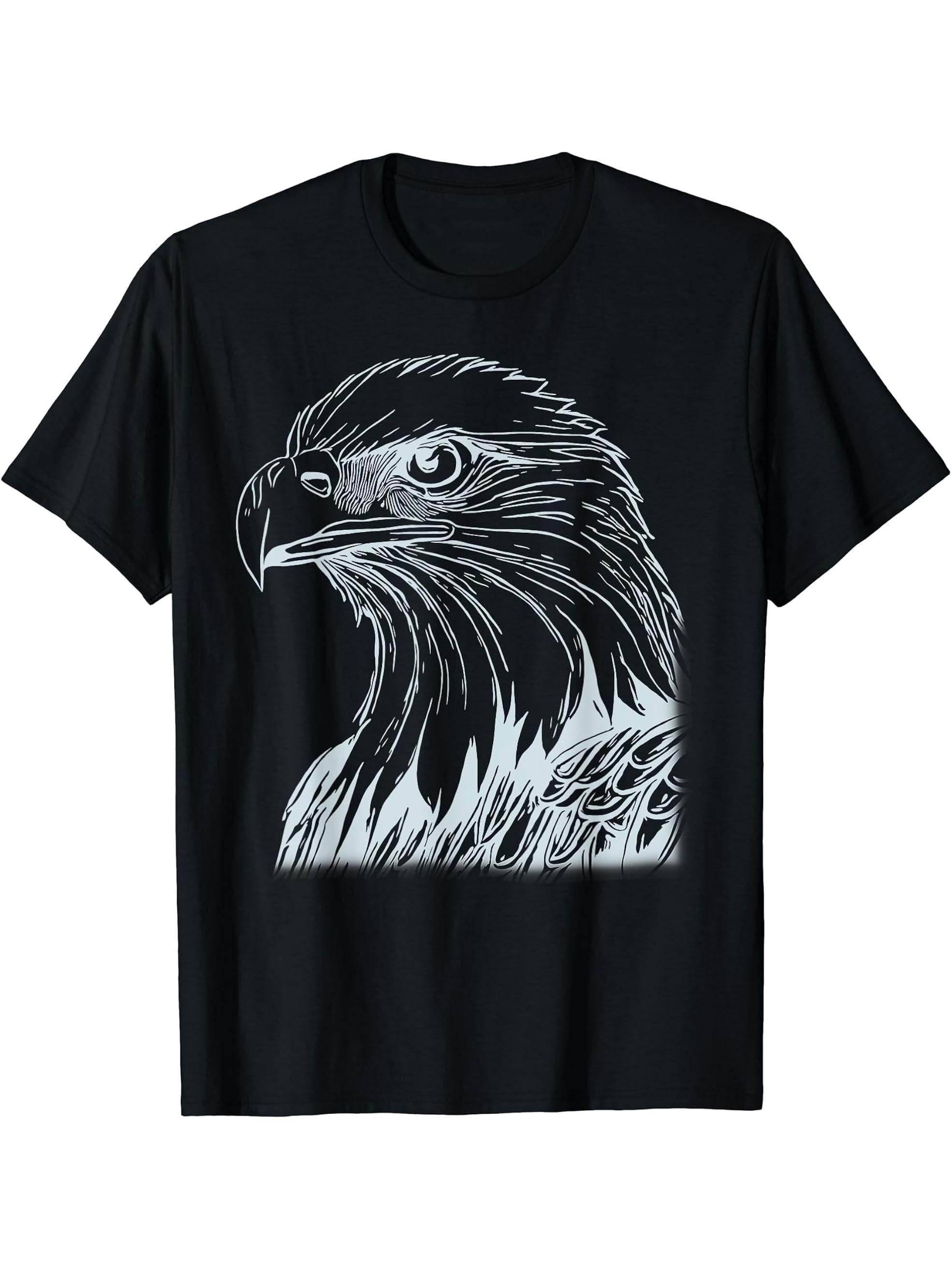 Bald Eagle American National Symbol Animal Patriotic Freedom T-Shirt 180G 100% Cotton Printed Round Neck Short-Sleeve T-Shirt, Gifts for Men Dad Husband Grandpa, S-XXXL, Black
