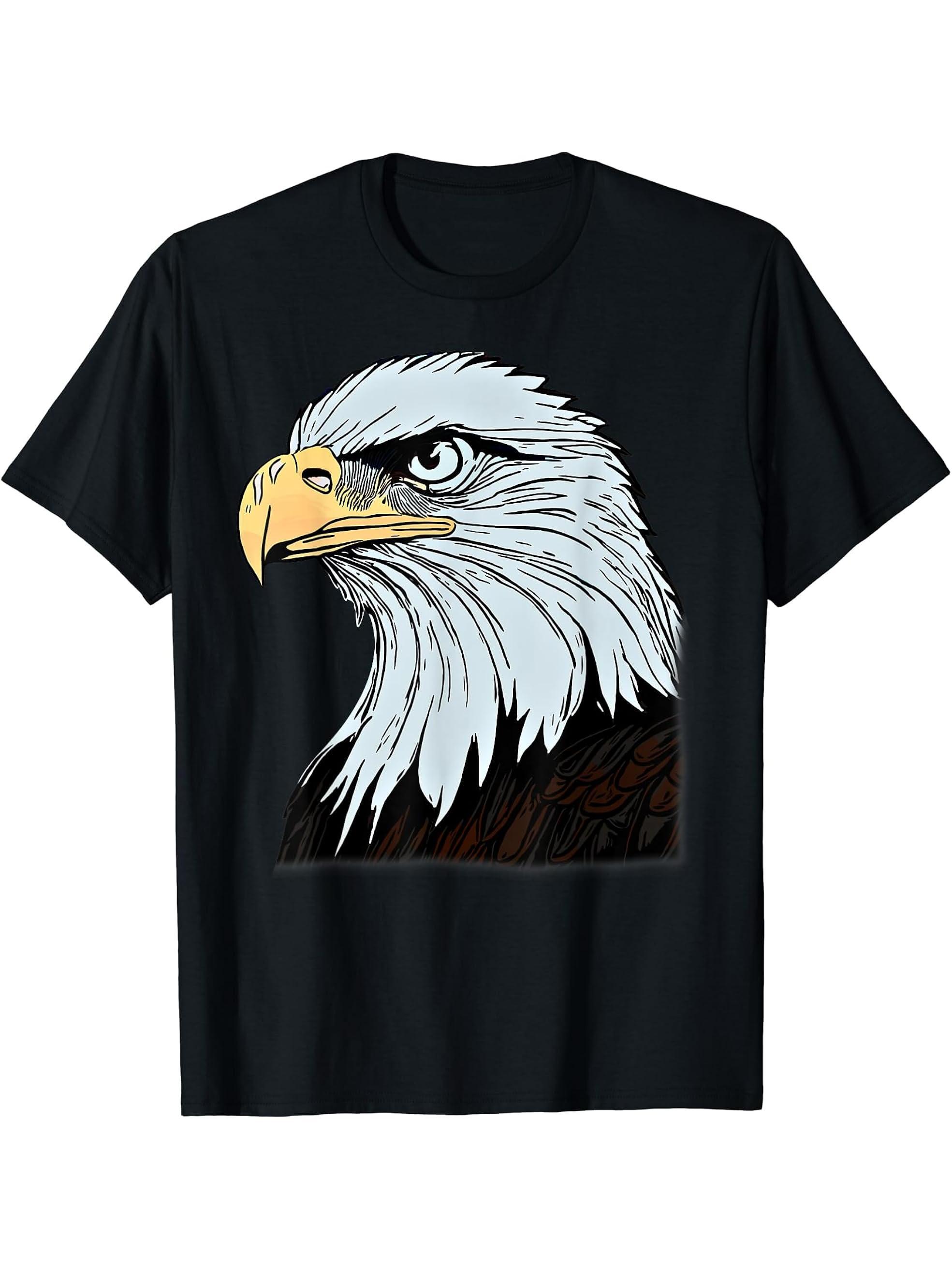 Bald Eagle American National Symbol Animal Patriotic Freedom T-Shirt 180G 100% Cotton Printed Round Neck Short-Sleeve T-Shirt, Gifts for Men Dad Husband Grandpa, S-XXXL, Black