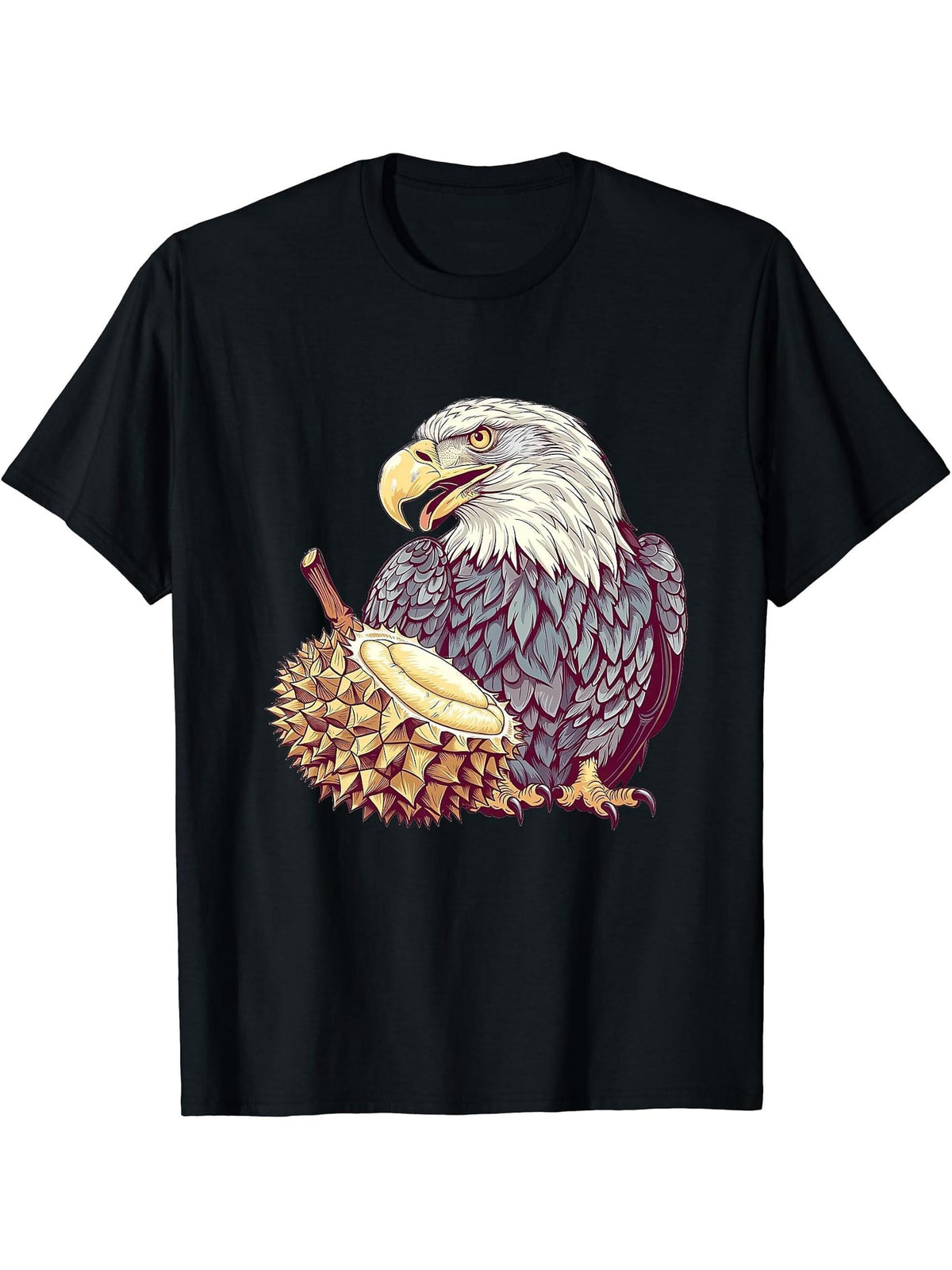 Bald Eagle Eating Durian T-Shirt 180G 100% Cotton Printed Round Neck Short-Sleeve T-Shirt, Gifts for Men Dad Husband Grandpa, S-XXXL, Black