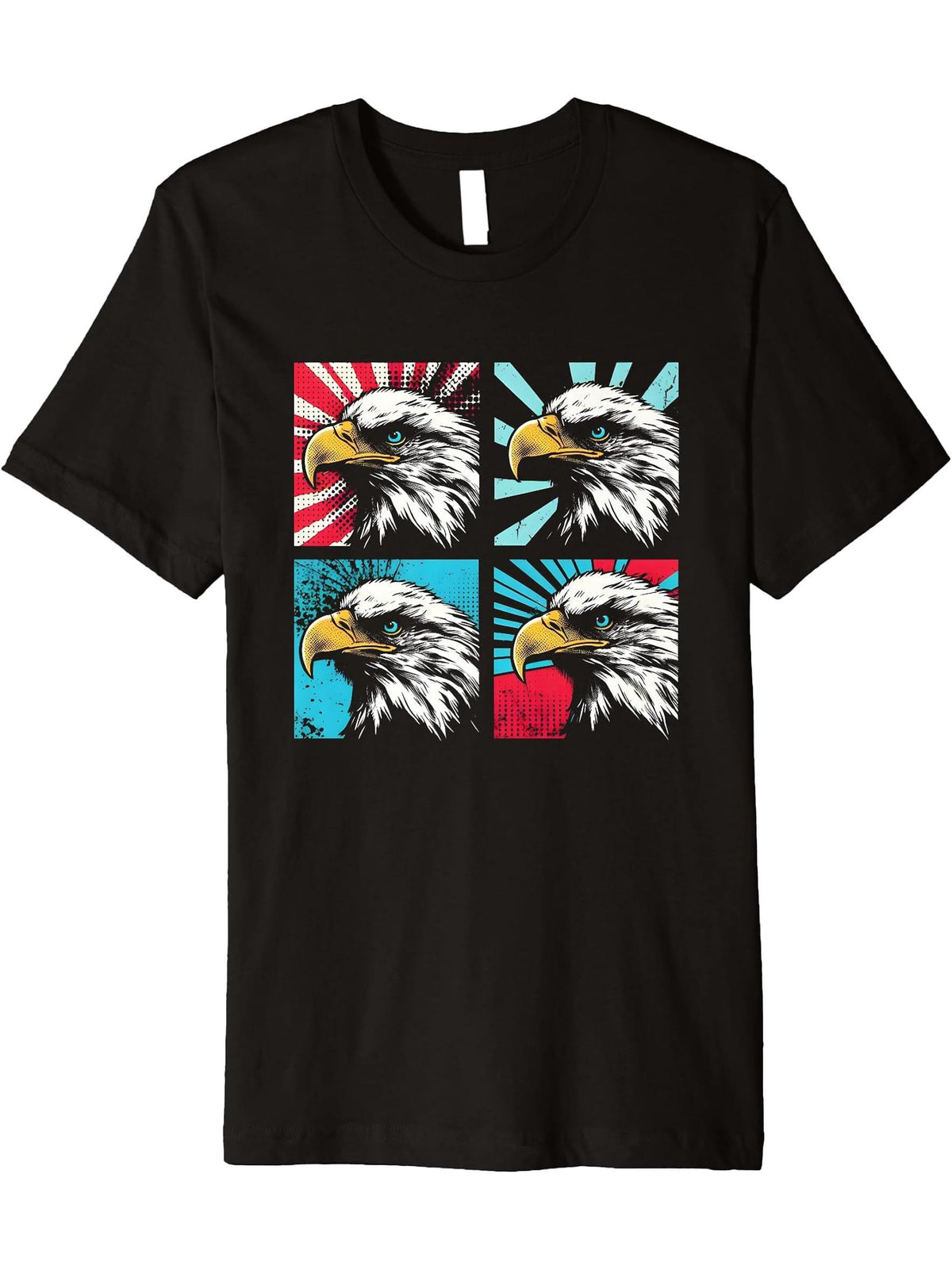 Bald Eagle Pop Art - Vintage American Bald Eagle Lover Premium T-Shirt 180G 100% Cotton Printed Round Neck Short-Sleeve T-Shirt, Gifts for Men Dad Husband Grandpa, S-XXXL, Black