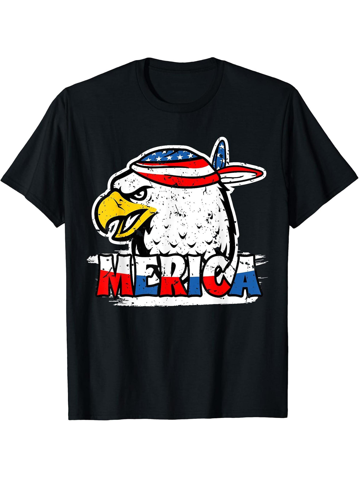 Bald Eagle Mullet American Flag Merica 4th of July T-Shirt 180G 100% Cotton Printed Round Neck Short-Sleeve T-Shirt, Gifts for Men Dad Husband Grandpa, S-XXXL, Black
