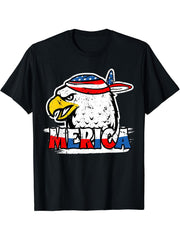 Bald Eagle Mullet American Flag Merica 4th of July T-Shirt 180G 100% Cotton Printed Round Neck Short-Sleeve T-Shirt, Gifts for Men Dad Husband Grandpa, S-XXXL, Black