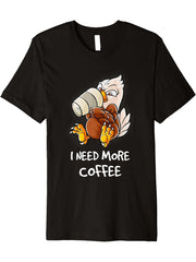 I Need More Coffee In My Mug Caffeine Nerd Funny Bald Eagle Premium T-Shirt 180G 100% Cotton Printed Round Neck Short-Sleeve T-Shirt, Gifts for Men Dad Husband Grandpa, S-XXXL, Black