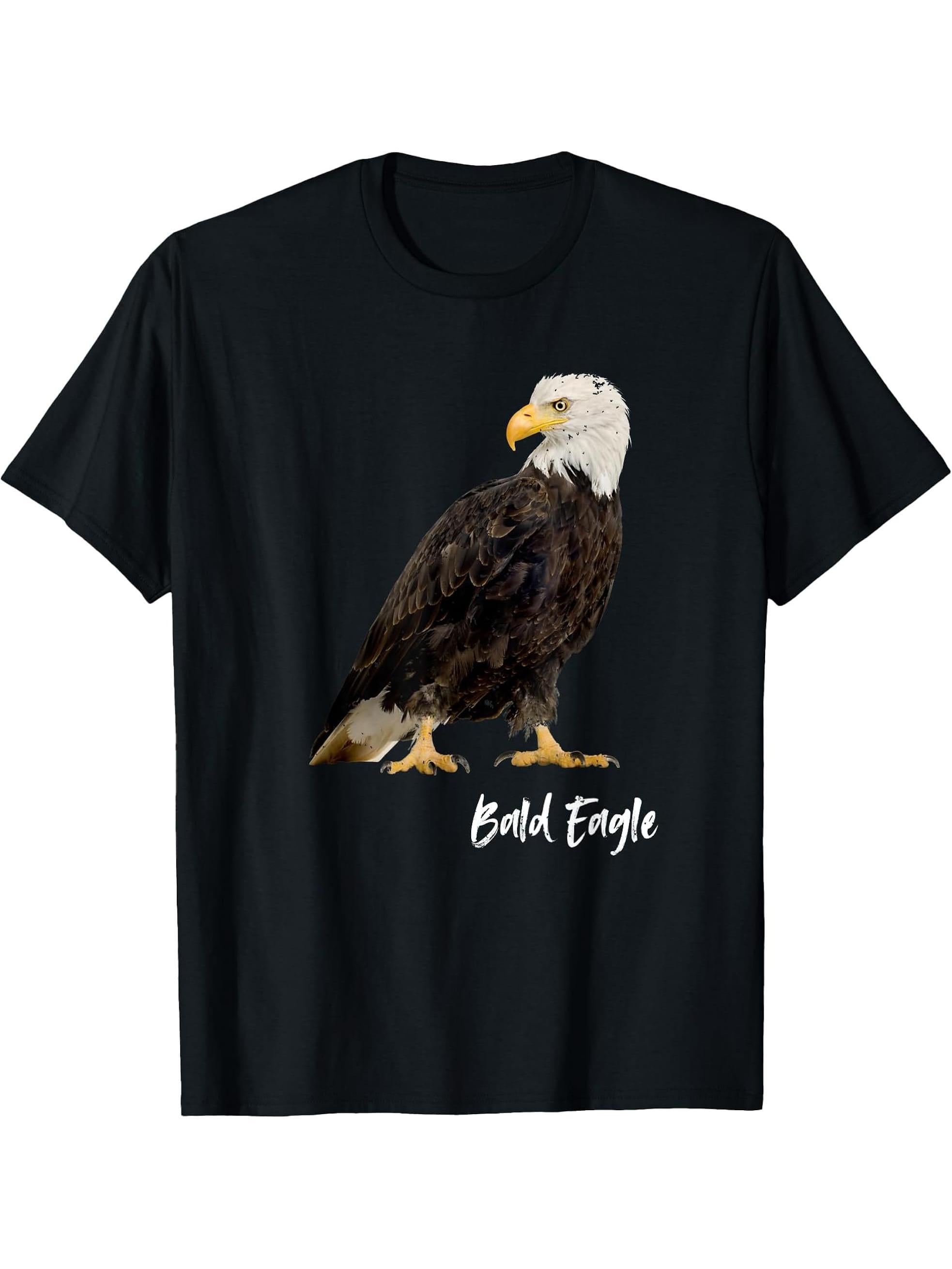 Bald Eagle In Flight Image Bird Lover T-Shirt 180G 100% Cotton Printed Round Neck Short-Sleeve T-Shirt, Gifts for Men Dad Husband Grandpa, S-XXXL, Black
