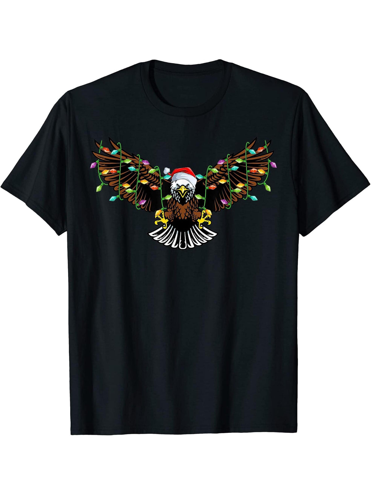 Bald Eagle Bird Lover Xmas Santa Hat Bald Eagle Christmas T-Shirt 180G 100% Cotton Printed Round Neck Short-Sleeve T-Shirt, Gifts for Men Dad Husband Grandpa, S-XXXL, Black
