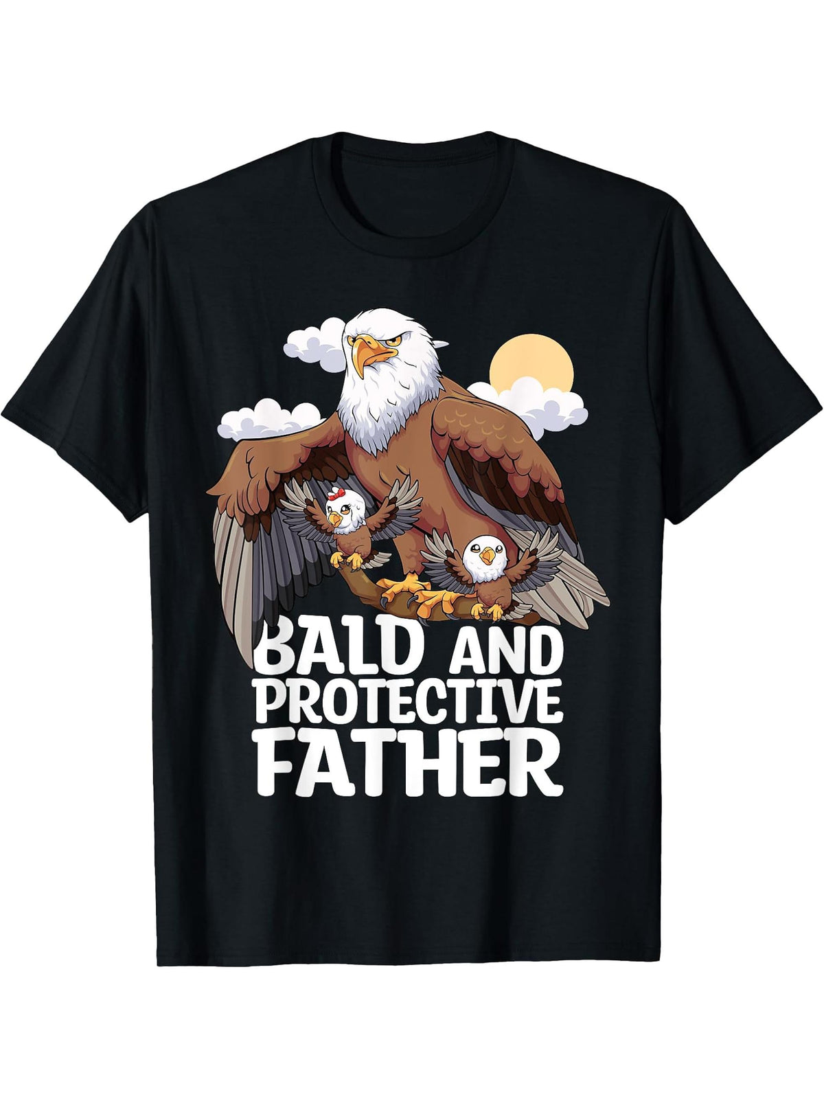 Bald Protective Father Bald Eagle Dad Father's Day T-Shirt 180G 100% Cotton Printed Round Neck Short-Sleeve T-Shirt, Gifts for Men Dad Husband Grandpa, S-XXXL, Black