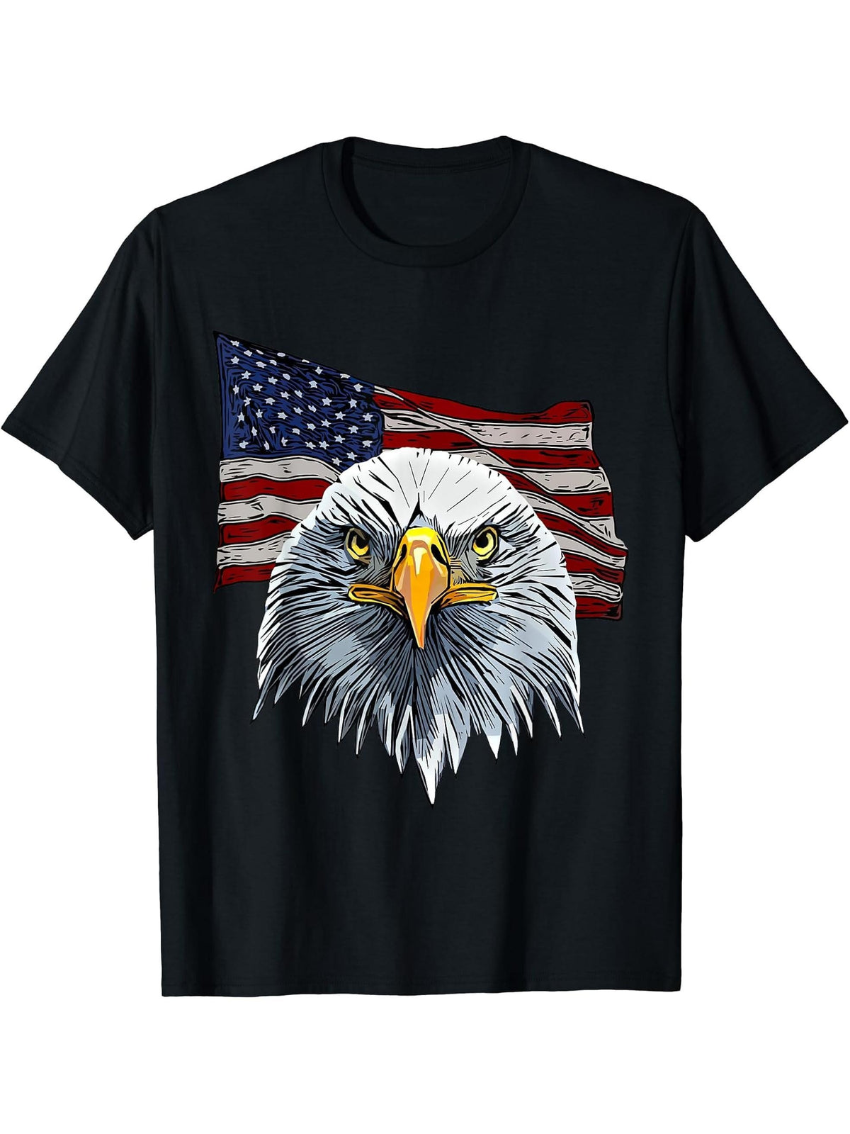 Bald Eagle American National Symbol Animal Patriotic Freedom T-Shirt 180G 100% Cotton Printed Round Neck Short-Sleeve T-Shirt, Gifts for Men Dad Husband Grandpa, S-XXXL, Black