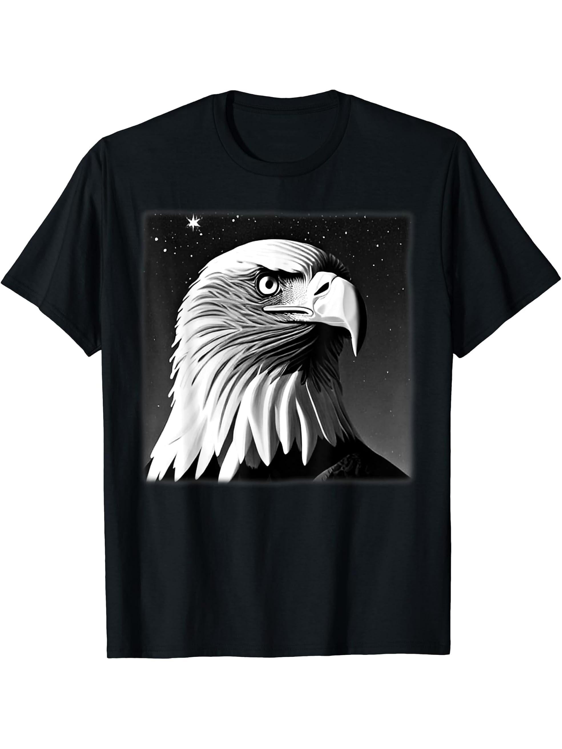 Bald Eagle American National Symbol Animal Patriotic Freedom T-Shirt 180G 100% Cotton Printed Round Neck Short-Sleeve T-Shirt, Gifts for Men Dad Husband Grandpa, S-XXXL, Black