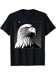 Bald Eagle American National Symbol Animal Patriotic Freedom T-Shirt 180G 100% Cotton Printed Round Neck Short-Sleeve T-Shirt, Gifts for Men Dad Husband Grandpa, S-XXXL, Black
