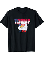 bald eagle, trump americain flag 2024 T-Shirt 180G 100% Cotton Printed Round Neck Short-Sleeve T-Shirt, Gifts for Men Dad Husband Grandpa, S-XXXL, Black