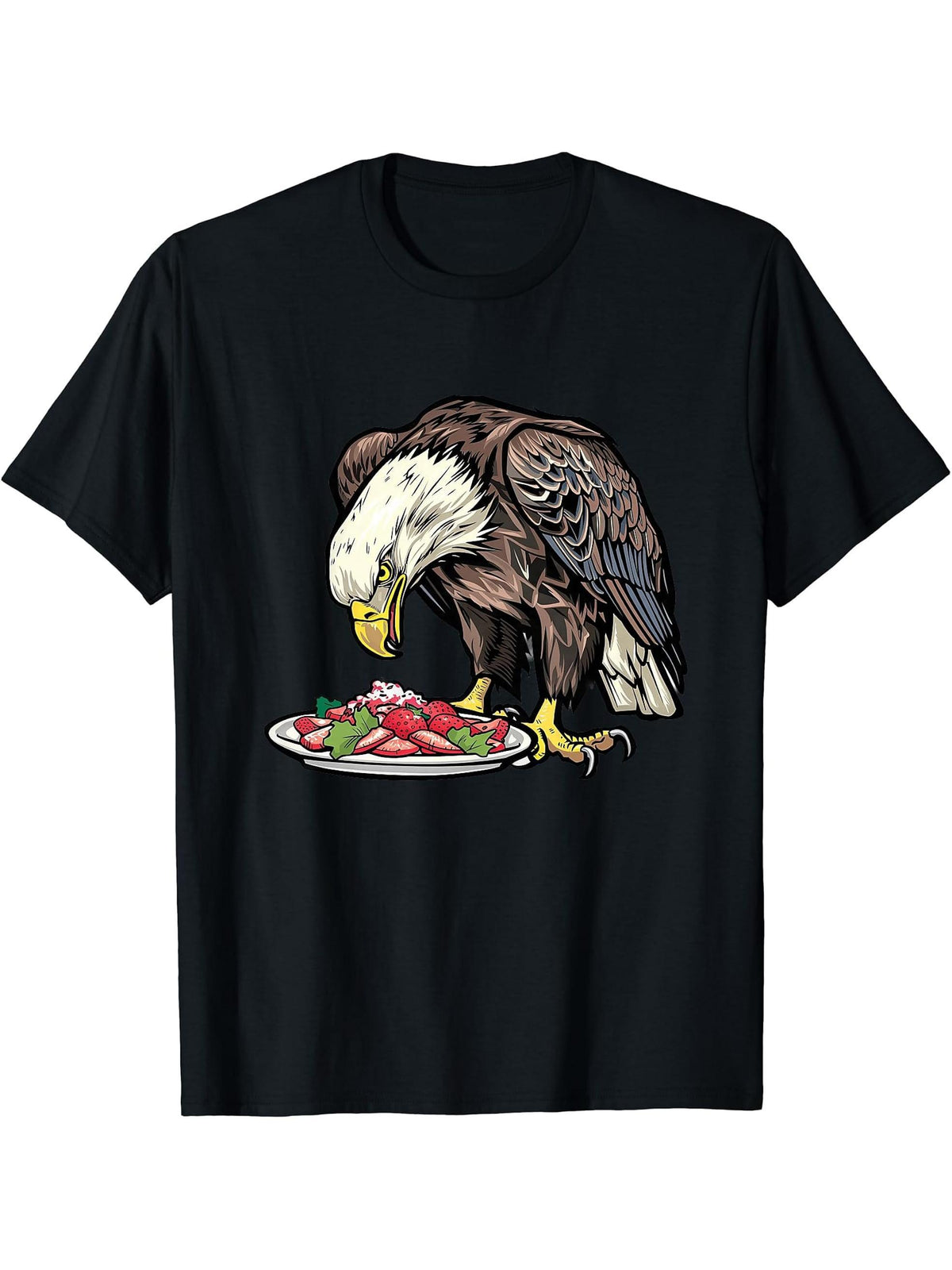 Bald Eagle Eating Lomo Saltado T-Shirt 180G 100% Cotton Printed Round Neck Short-Sleeve T-Shirt, Gifts for Men Dad Husband Grandpa, S-XXXL, Black
