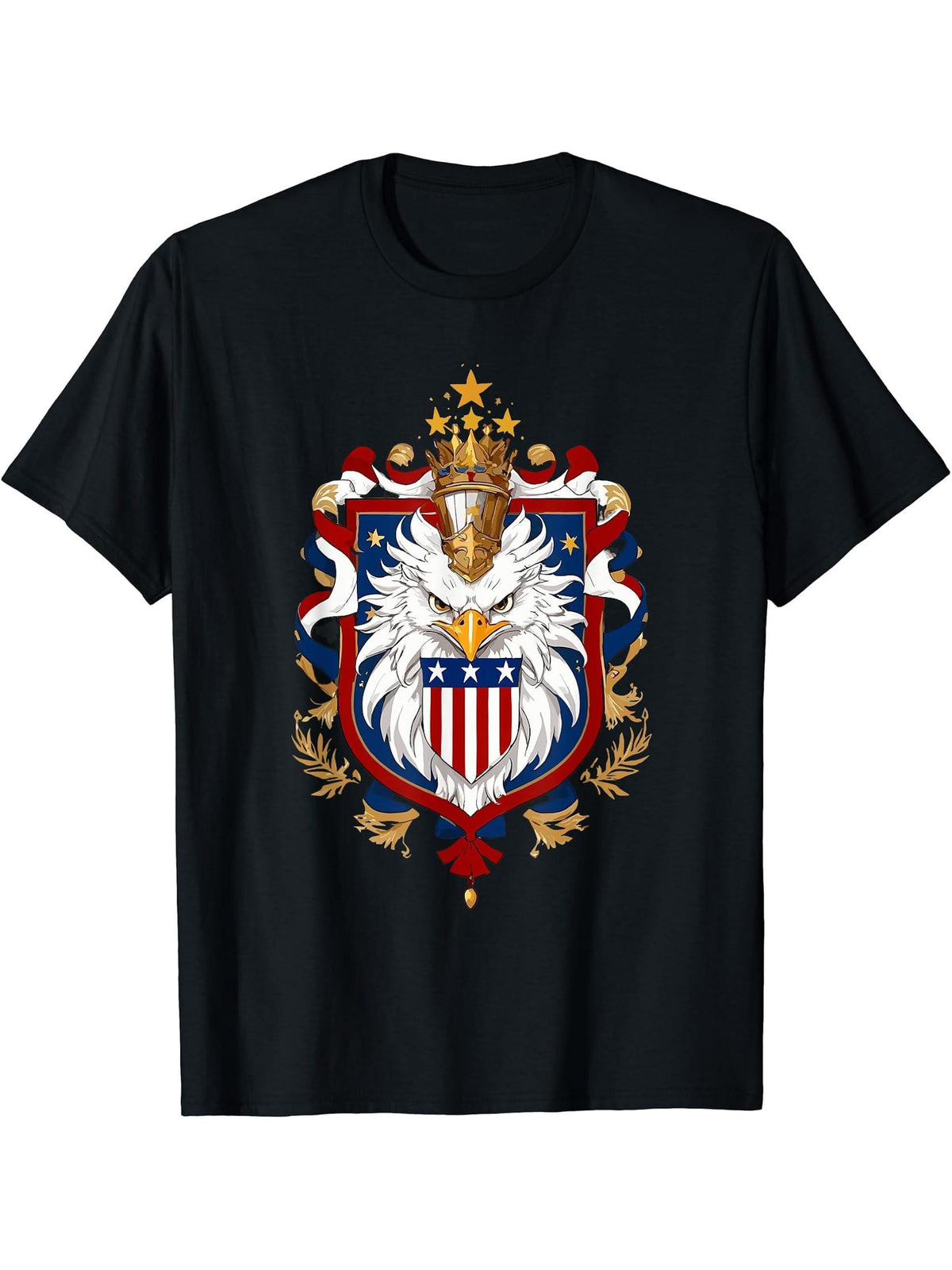 American Bald Eagle Heraldry Patriotic Holiday T-Shirt 180G 100% Cotton Printed Round Neck Short-Sleeve T-Shirt, Gifts for Men Dad Husband Grandpa, S-XXXL, Black