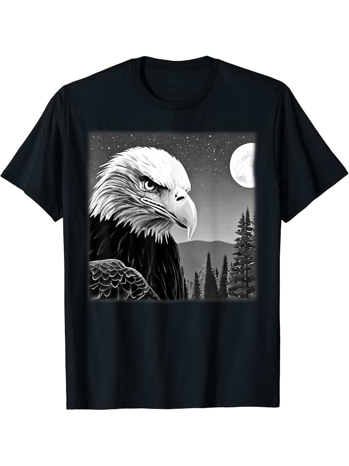 Bald Eagle American National Symbol Animal Patriotic Freedom T-Shirt 180G 100% Cotton Printed Round Neck Short-Sleeve T-Shirt, Gifts for Men Dad Husband Grandpa, S-XXXL, Black
