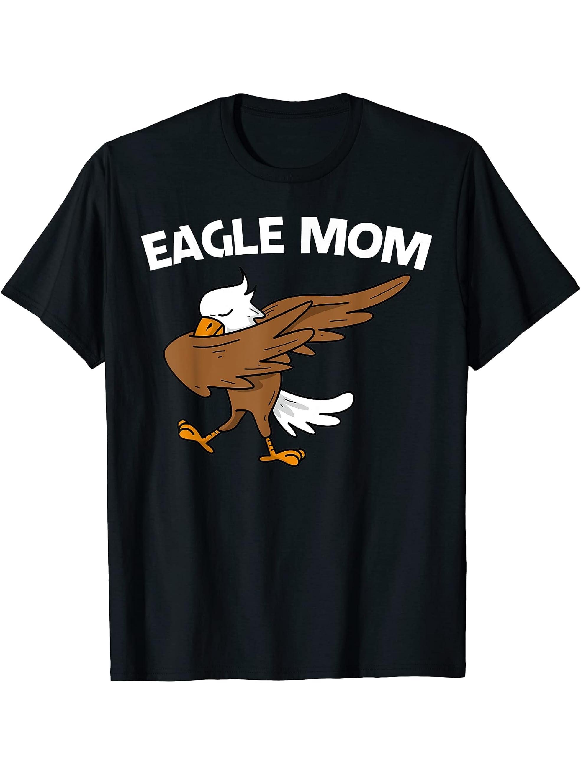 Cool Eagle For Mom Mother Dabbing Bald Flying Animal T-Shirt 180G 100% Cotton Printed Round Neck Short-Sleeve T-Shirt, Gifts for Men Dad Husband Grandpa, S-XXXL, Black