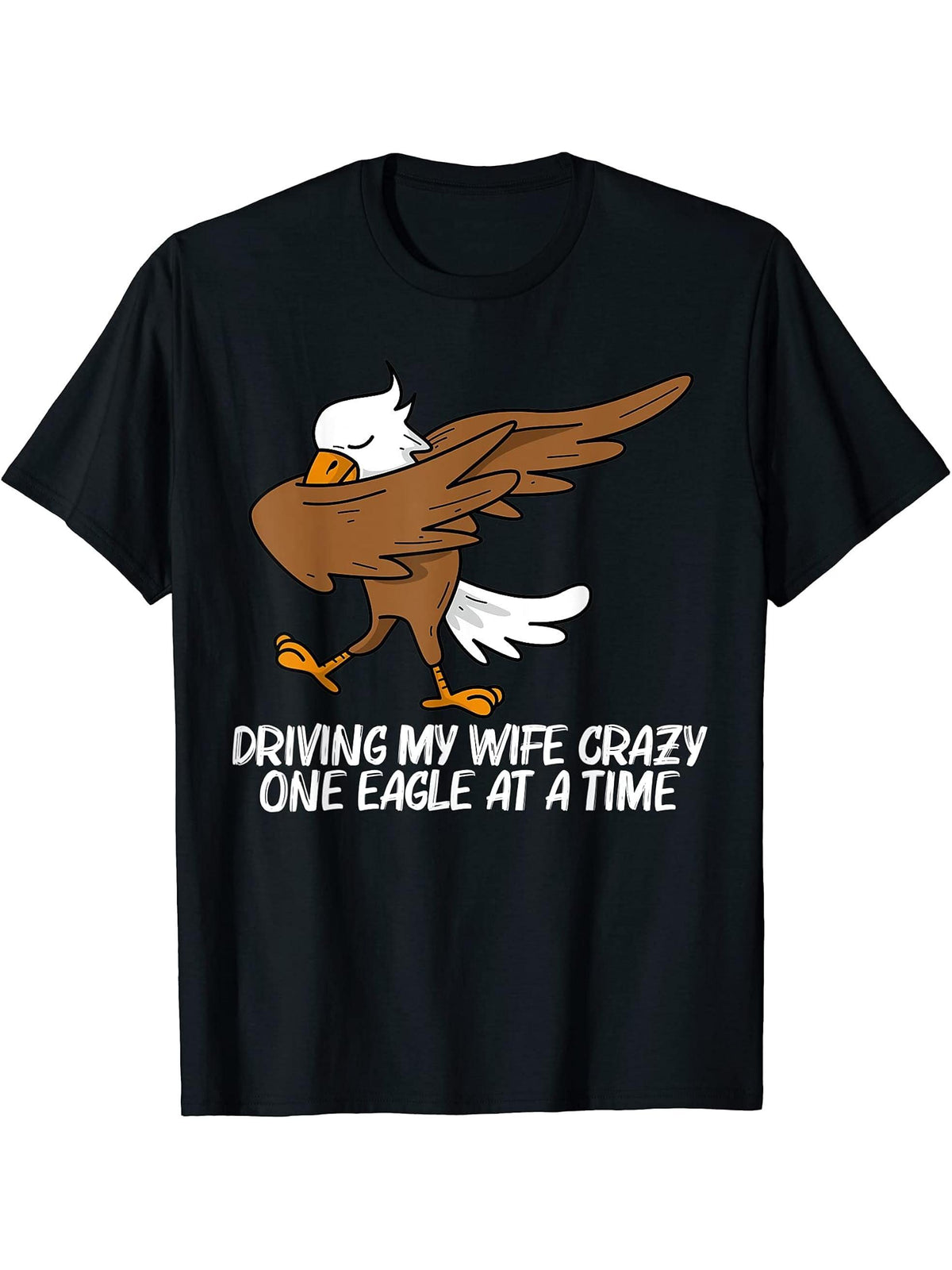 Cool Eagle For Men Dad Dabbing Bald Flying Animal T-Shirt 180G 100% Cotton Printed Round Neck Short-Sleeve T-Shirt, Gifts for Men Dad Husband Grandpa, S-XXXL, Black