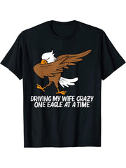 Cool Eagle For Men Dad Dabbing Bald Flying Animal T-Shirt 180G 100% Cotton Printed Round Neck Short-Sleeve T-Shirt, Gifts for Men Dad Husband Grandpa, S-XXXL, Black