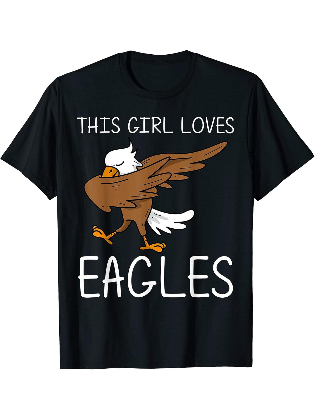 Cool Eagle For Girls Boy Girl Dabbing Bald Flying Animal T-Shirt 180G 100% Cotton Printed Round Neck Short-Sleeve T-Shirt, Gifts for Men Dad Husband Grandpa, S-XXXL, Black