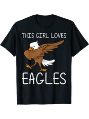 Cool Eagle For Girls Boy Girl Dabbing Bald Flying Animal T-Shirt 180G 100% Cotton Printed Round Neck Short-Sleeve T-Shirt, Gifts for Men Dad Husband Grandpa, S-XXXL, Black