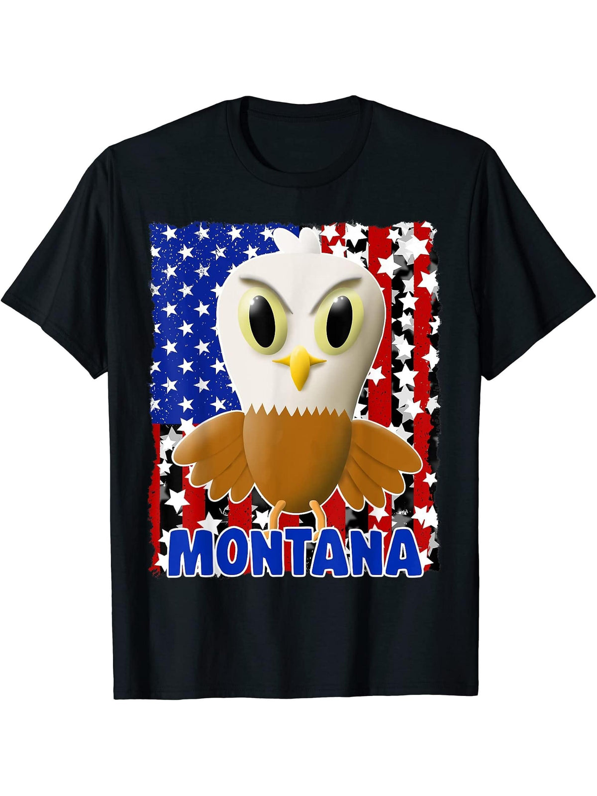 Boy Girl Montana Bald Eagle Tshirt American Flag Boys Girls T-Shirt 180G 100% Cotton Printed Round Neck Short-Sleeve T-Shirt, Gifts for Men Dad Husband Grandpa, S-XXXL, Black