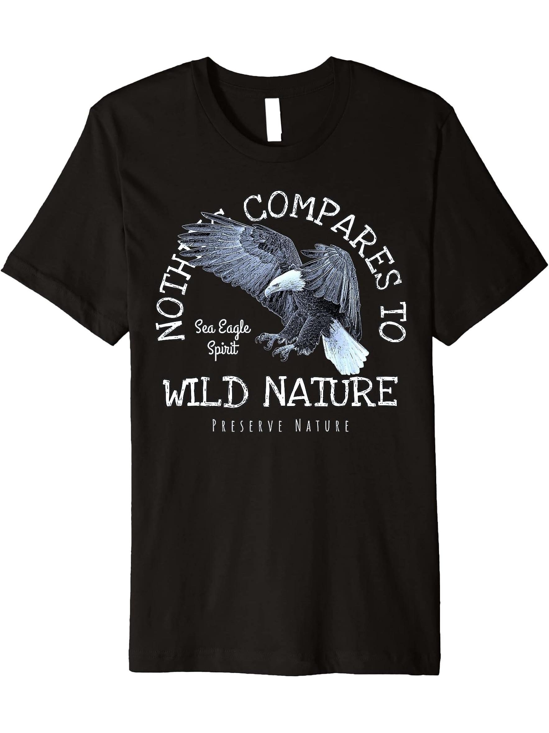 Bald Eagle - Nothing Compares To Wild Nature | White/ Blue Premium T-Shirt 180G 100% Cotton Printed Round Neck Short-Sleeve T-Shirt, Gifts for Men Dad Husband Grandpa, S-XXXL, Black