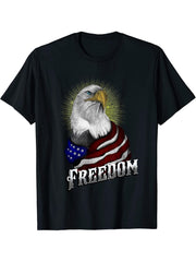 American Flag and Bald Eagle Patriotic Shirt T-Shirt 180G 100% Cotton Printed Round Neck Short-Sleeve T-Shirt, Gifts for Men Dad Husband Grandpa, S-XXXL, Black