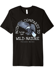 Bald Eagle - Nothing Compares To Wild Nature | White/ Blue Premium T-Shirt 180G 100% Cotton Printed Round Neck Short-Sleeve T-Shirt, Gifts for Men Dad Husband Grandpa, S-XXXL, Black