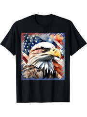 American Bald Eagle Design with American Flag Background T-Shirt 180G 100% Cotton Printed Round Neck Short-Sleeve T-Shirt, Gifts for Men Dad Husband Grandpa, S-XXXL, Black
