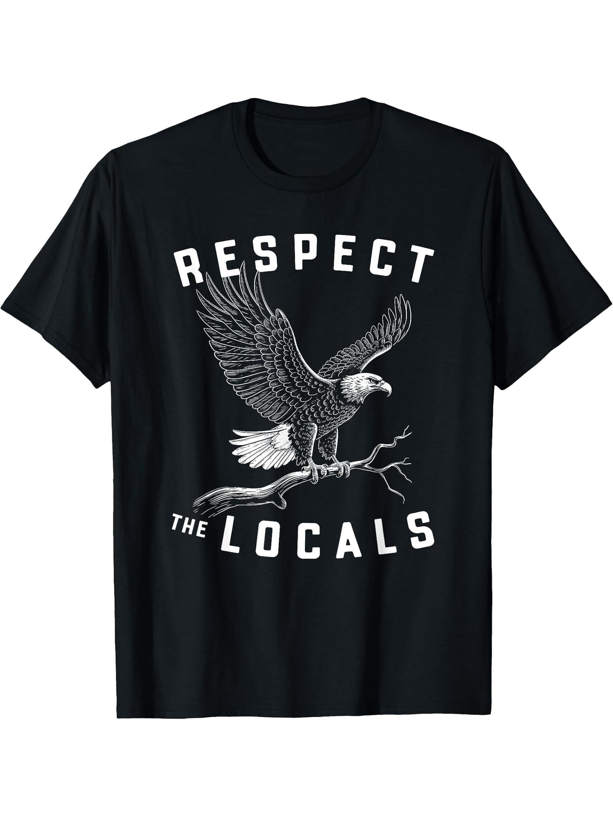 Bald Eagle Respect The Locals Simple Native Pride Nature/ T-Shirt 180G 100% Cotton Printed Round Neck Short-Sleeve T-Shirt, Gifts for Men Dad Husband Grandpa, S-XXXL, Black