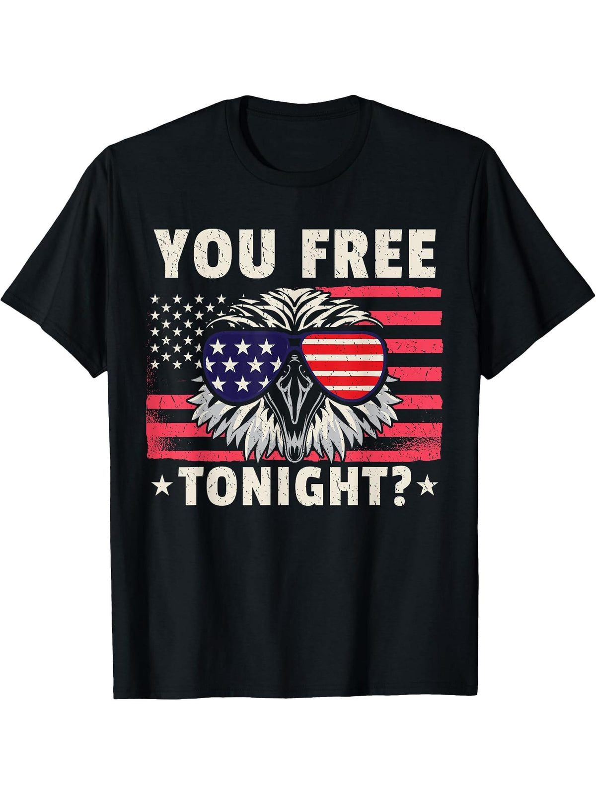 American Bald Eagle USA 4th July American Flag T-Shirt 180G 100% Cotton Printed Round Neck Short-Sleeve T-Shirt, Gifts for Men Dad Husband Grandpa, S-XXXL, Black