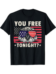 American Bald Eagle USA 4th July American Flag T-Shirt 180G 100% Cotton Printed Round Neck Short-Sleeve T-Shirt, Gifts for Men Dad Husband Grandpa, S-XXXL, Black