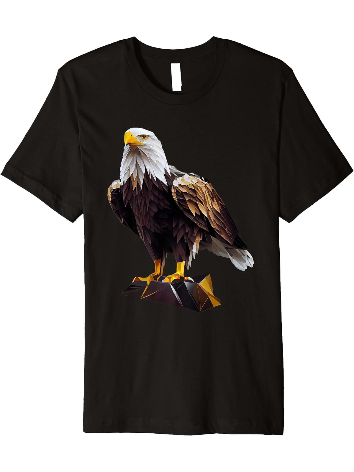 Bald Eagles Cool Polygon Design with a Bald Eagle Premium T-Shirt 180G 100% Cotton Printed Round Neck Short-Sleeve T-Shirt, Gifts for Men Dad Husband Grandpa, S-XXXL, Black