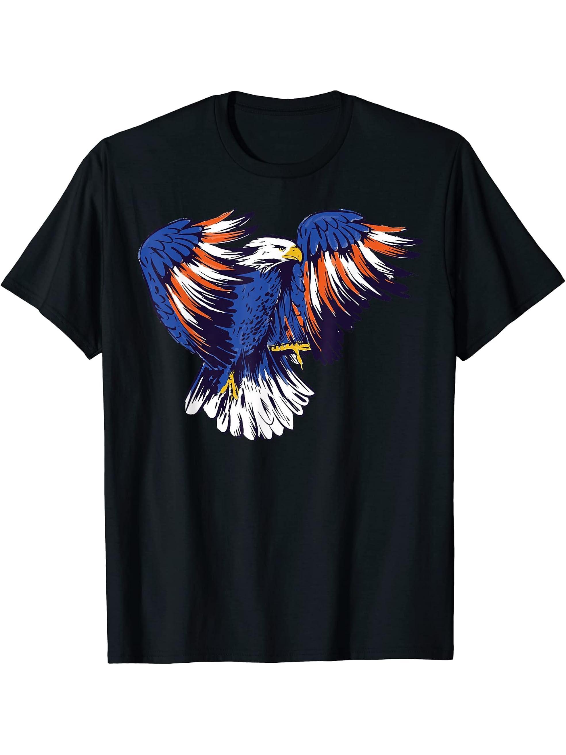Bald Eagle American Flag Patriotic Graphic T-Shirt 180G 100% Cotton Printed Round Neck Short-Sleeve T-Shirt, Gifts for Men Dad Husband Grandpa, S-XXXL, Black