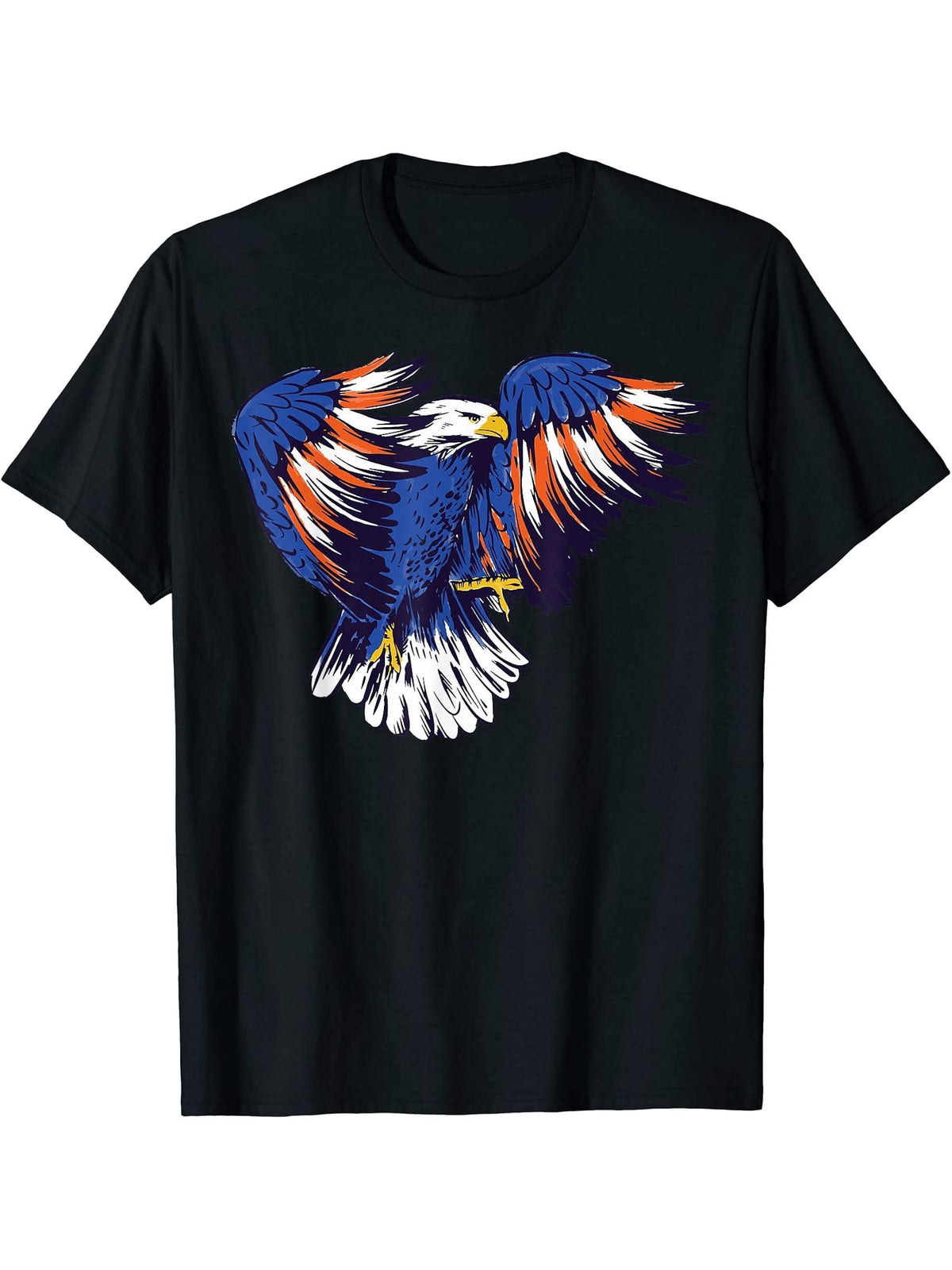 Bald Eagle American Flag Patriotic Graphic T-Shirt 180G 100% Cotton Printed Round Neck Short-Sleeve T-Shirt, Gifts for Men Dad Husband Grandpa, S-XXXL, Black