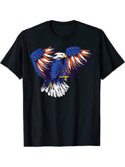 Bald Eagle American Flag Patriotic Graphic T-Shirt 180G 100% Cotton Printed Round Neck Short-Sleeve T-Shirt, Gifts for Men Dad Husband Grandpa, S-XXXL, Black
