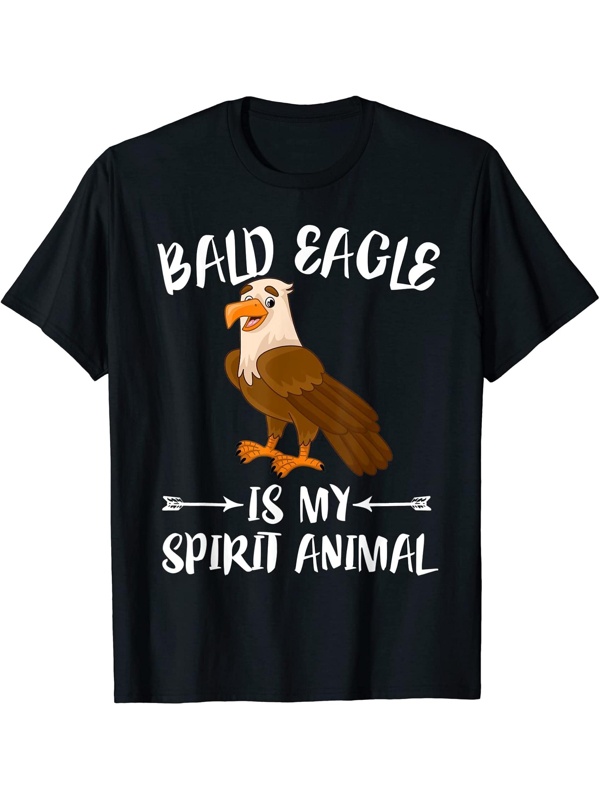 Bald Eagle Is My Spirit Animal T-Shirt 180G 100% Cotton Printed Round Neck Short-Sleeve T-Shirt, Gifts for Men Dad Husband Grandpa, S-XXXL, Black